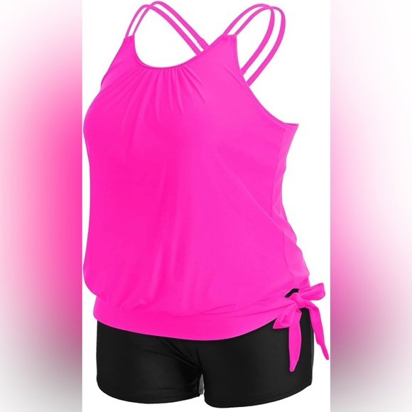 Women Plus Size Two Piece Tankini Swimsuit Tummy Control with Boy Shorts Size 18 - Picture 4 of 6